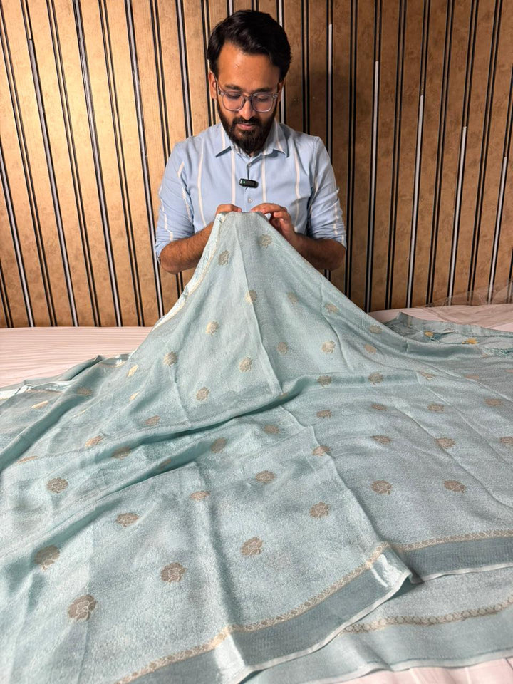 Sea Green Viscose Georgette Silk Traditional Buta Banarasi Saree