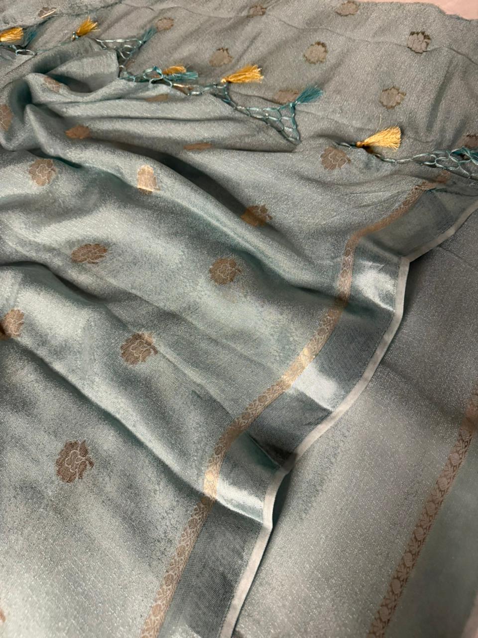 Sea Green Viscose Georgette Silk Traditional Buta Banarasi Saree