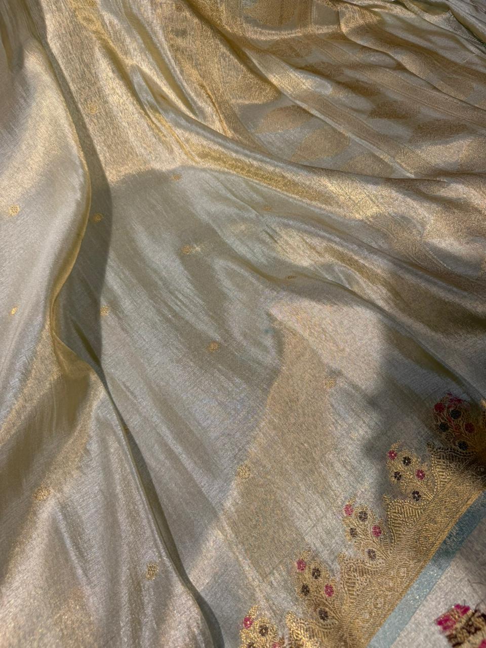 Sea Green Heritage Meenakari Soft Tissue Banarasi Saree