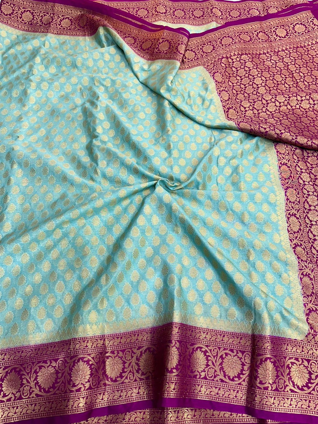 Sea Green Semi Georgette Khaddi Buti Banarasi Saree