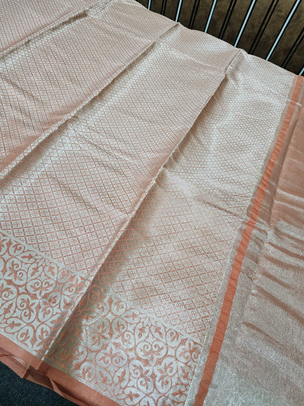 Secret Peach Tissue Silk Saree Launched