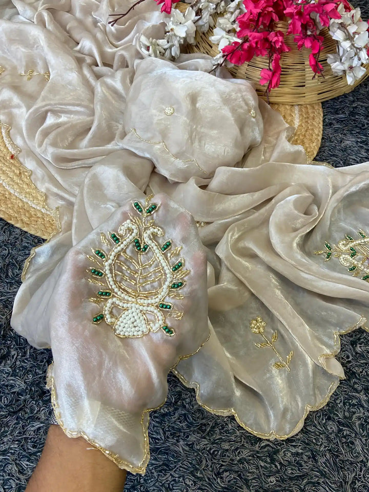 Shimmery Tissue Multi Meena Buta Handwork on Pallu with Extra Work on Blouse