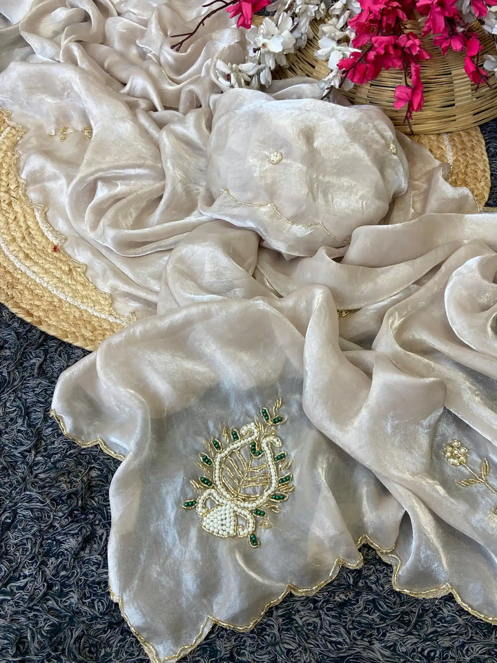 Shimmery Tissue Multi Meena Buta Handwork on Pallu with Extra Work on Blouse