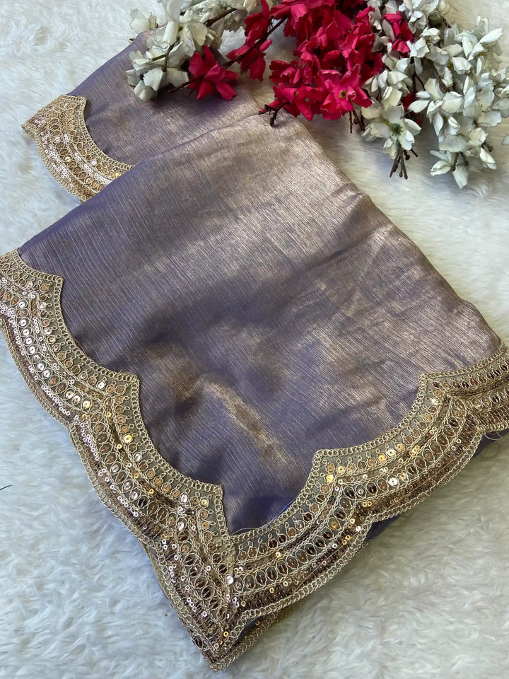 Shimmery Tissue Silk Saree with Cutwork Sequence Lacework 