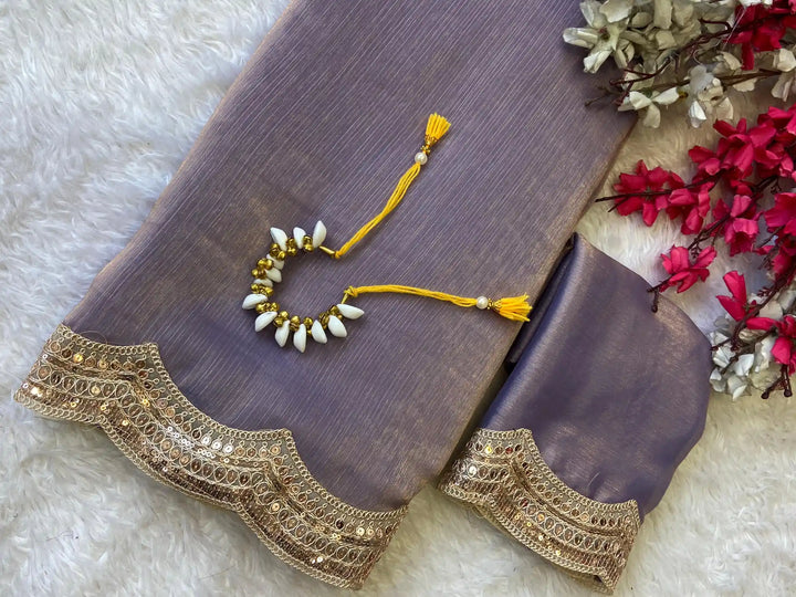 Shimmery Tissue Silk Saree with Cutwork Sequence Lacework 