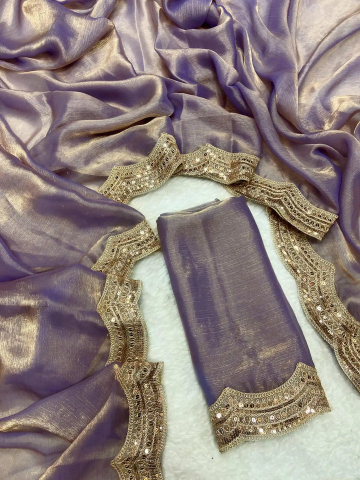 Shimmery Tissue Silk Saree with Cutwork Sequence Lacework