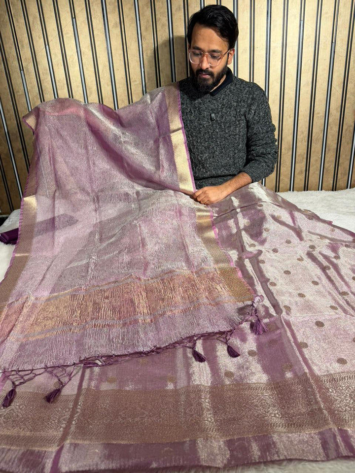 Shiny Lavender Kora Tissue Silk Banarasi Suit