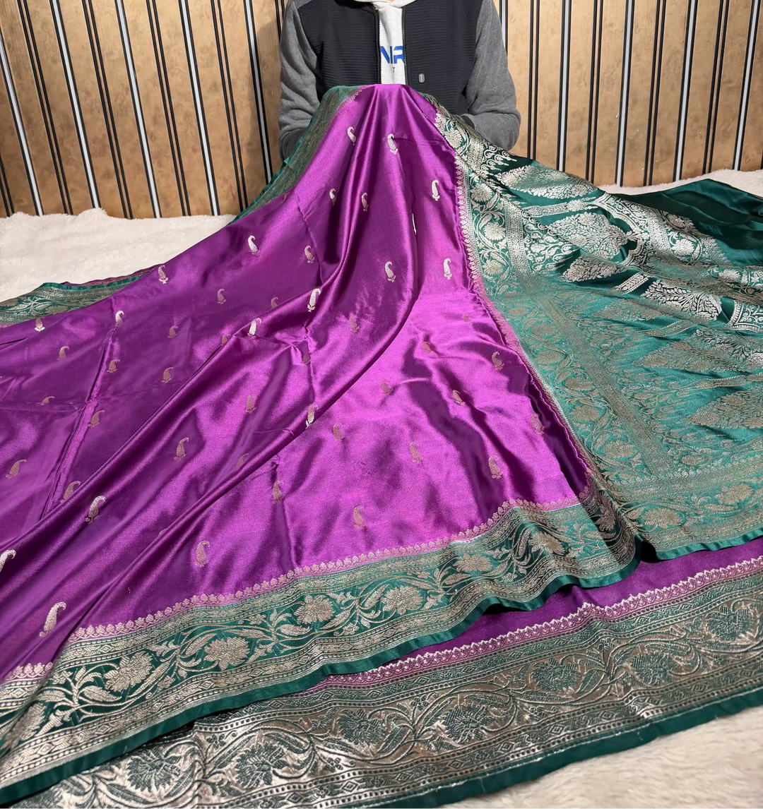 Shiny Purple Mashru Katan Heritage Banarasi Saree 
