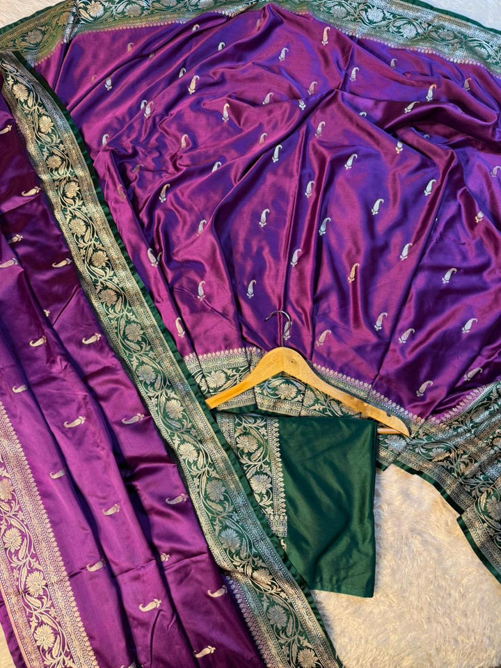 Shiny Purple Mashru Katan Heritage Banarasi Saree