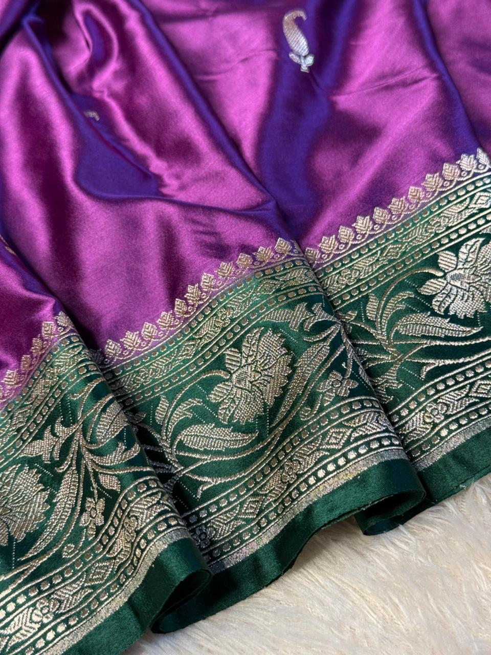 Shiny Purple Mashru Katan Heritage Banarasi Saree