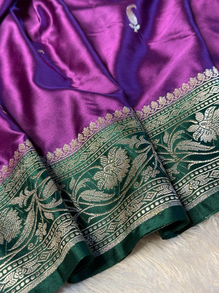 Shiny Purple Mashru Katan Heritage Banarasi Saree