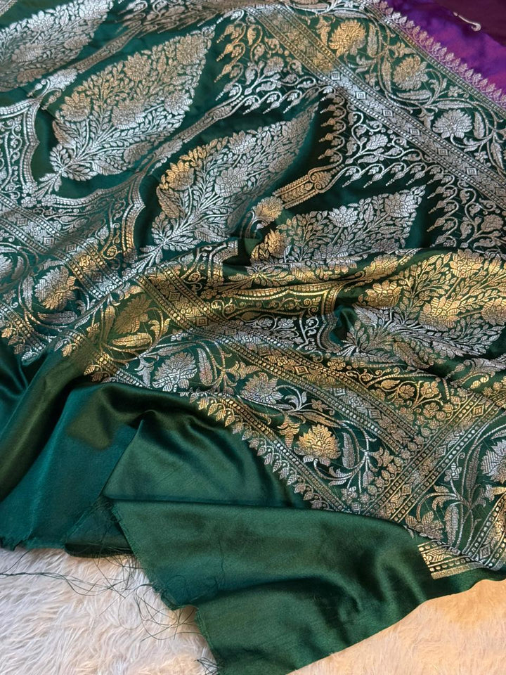 Shiny Purple Mashru Katan Heritage Banarasi Saree