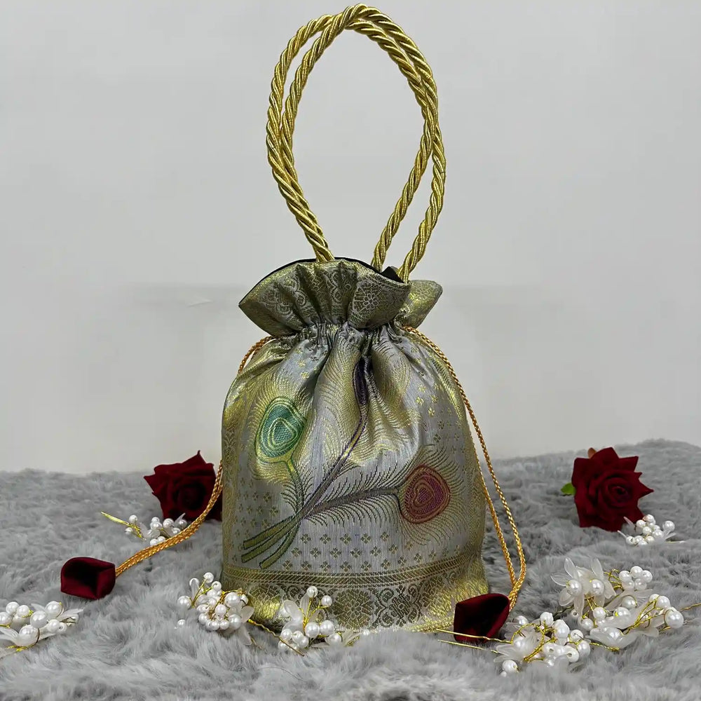 Silver Shade Banarasi Potli Bags