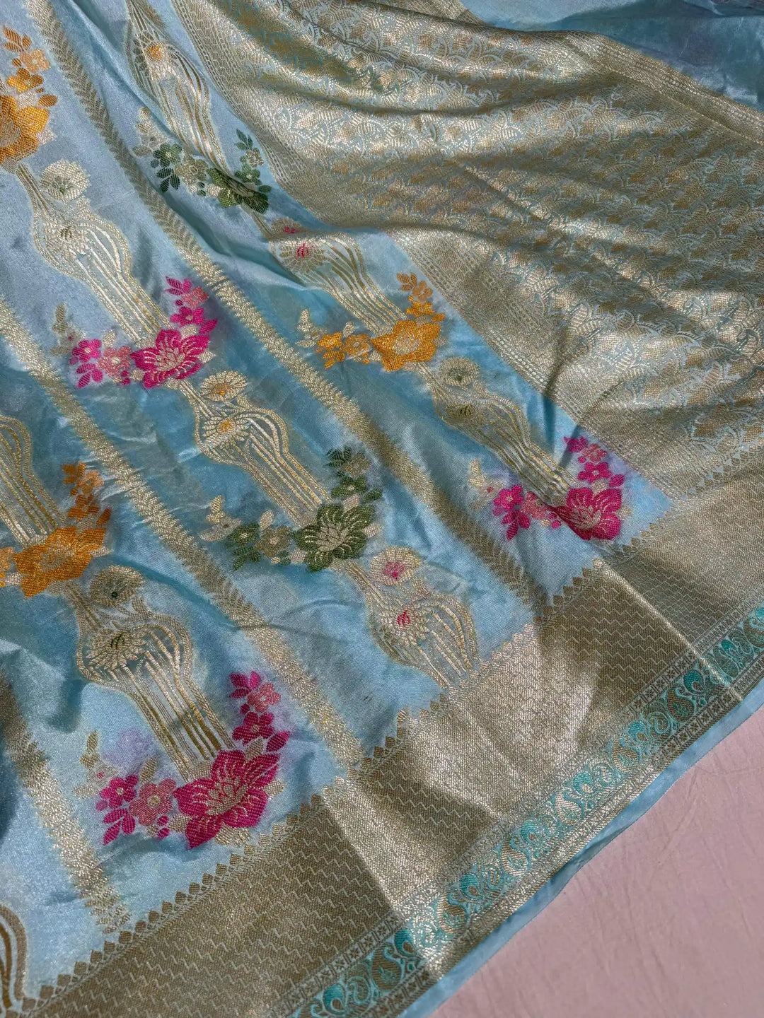 Sky Blue Banarasi Warm Silk Saree with Rich Pallu and Blouse