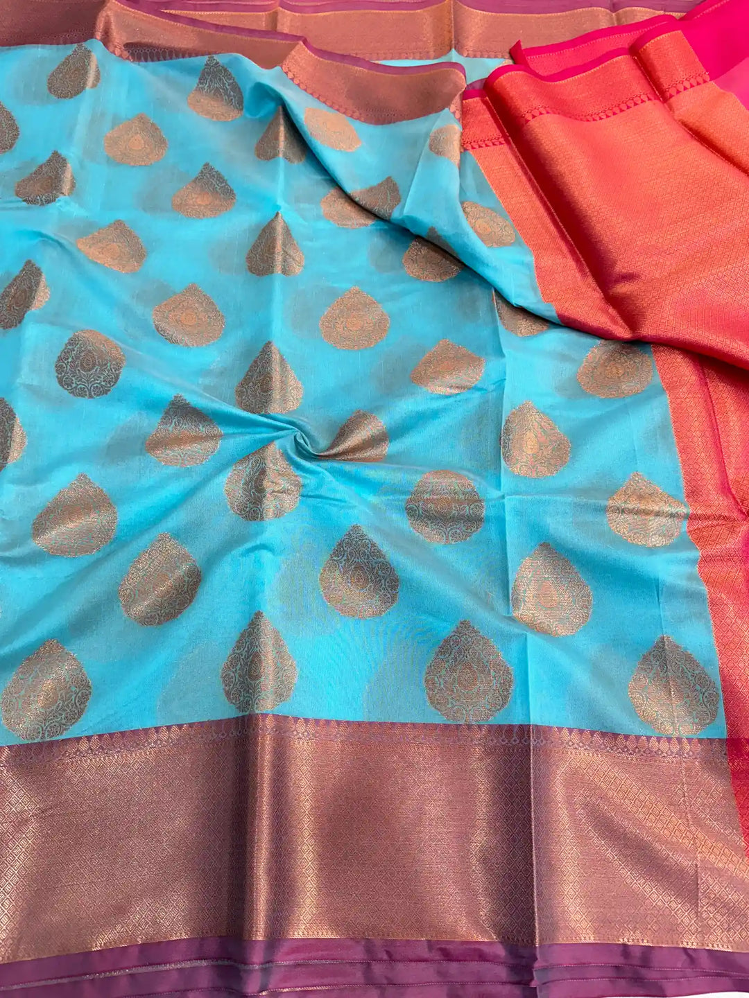 Sky Blue Colour Cotton Silk Buta Saree