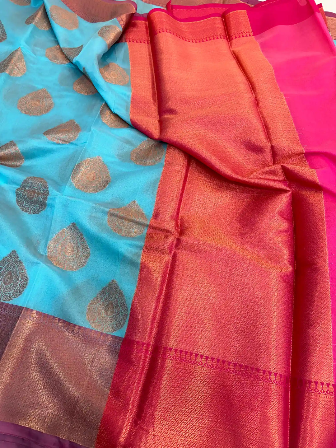 Sky Blue Colour Cotton Silk Buta Saree