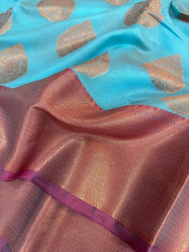 Sky Blue Colour Cotton Silk Buta Saree