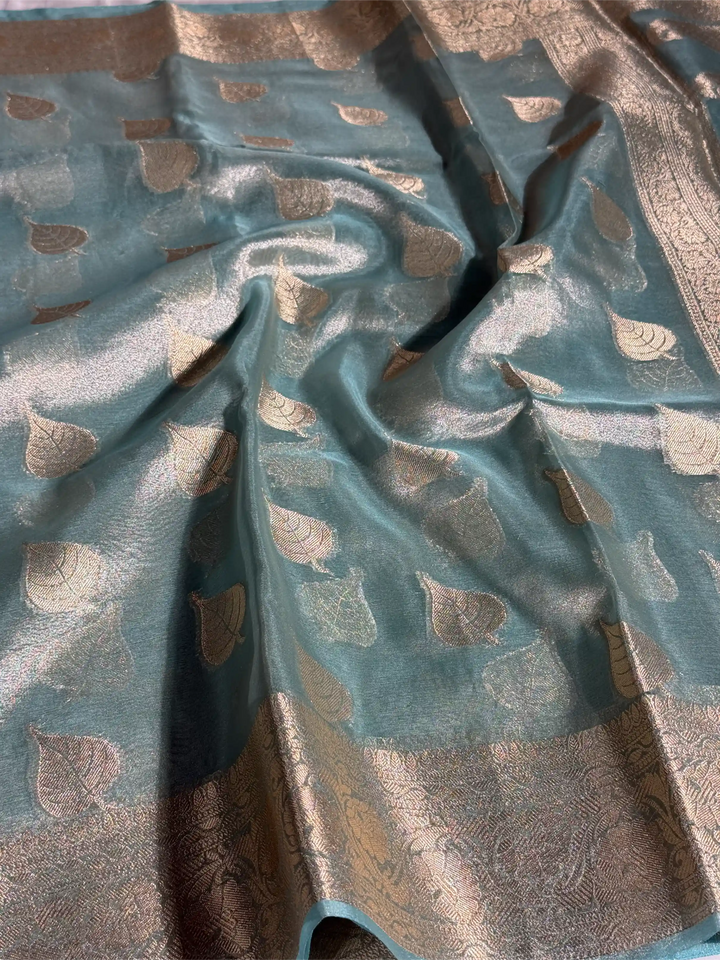 Sky Blue Glass Tissue Silk Banarasi Saree