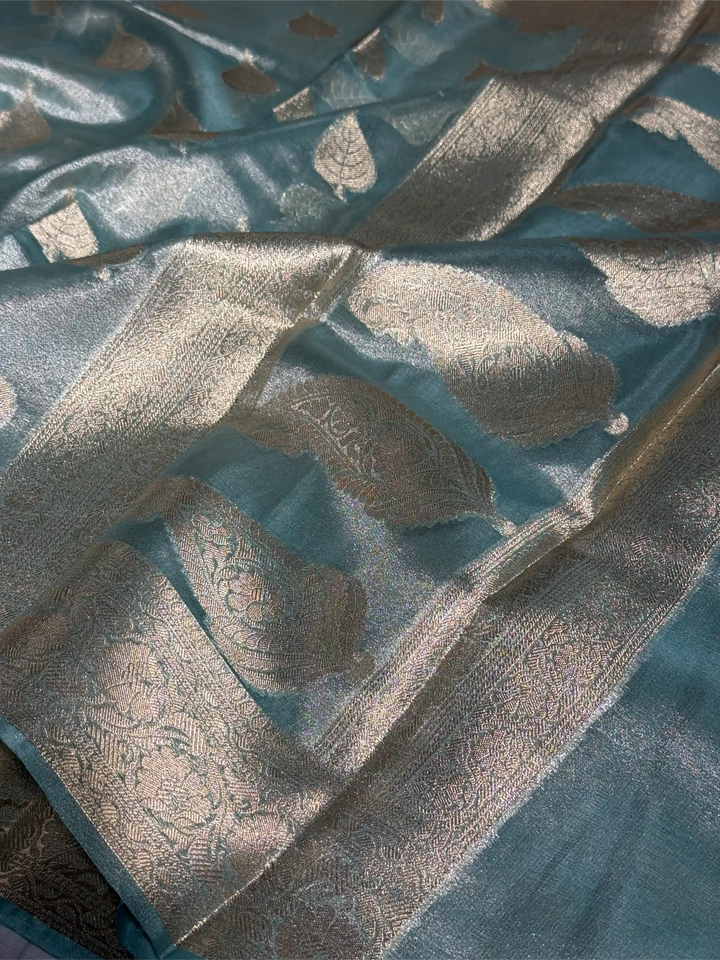 Sky Blue Glass Tissue Silk Banarasi Saree