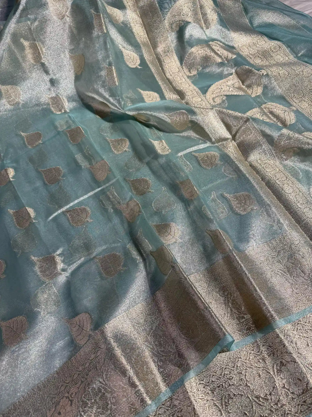 Sky Blue Glass Tissue Silk Banarasi Saree 