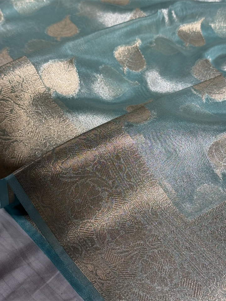 Sky Blue Glass Tissue Silk Banarasi Saree