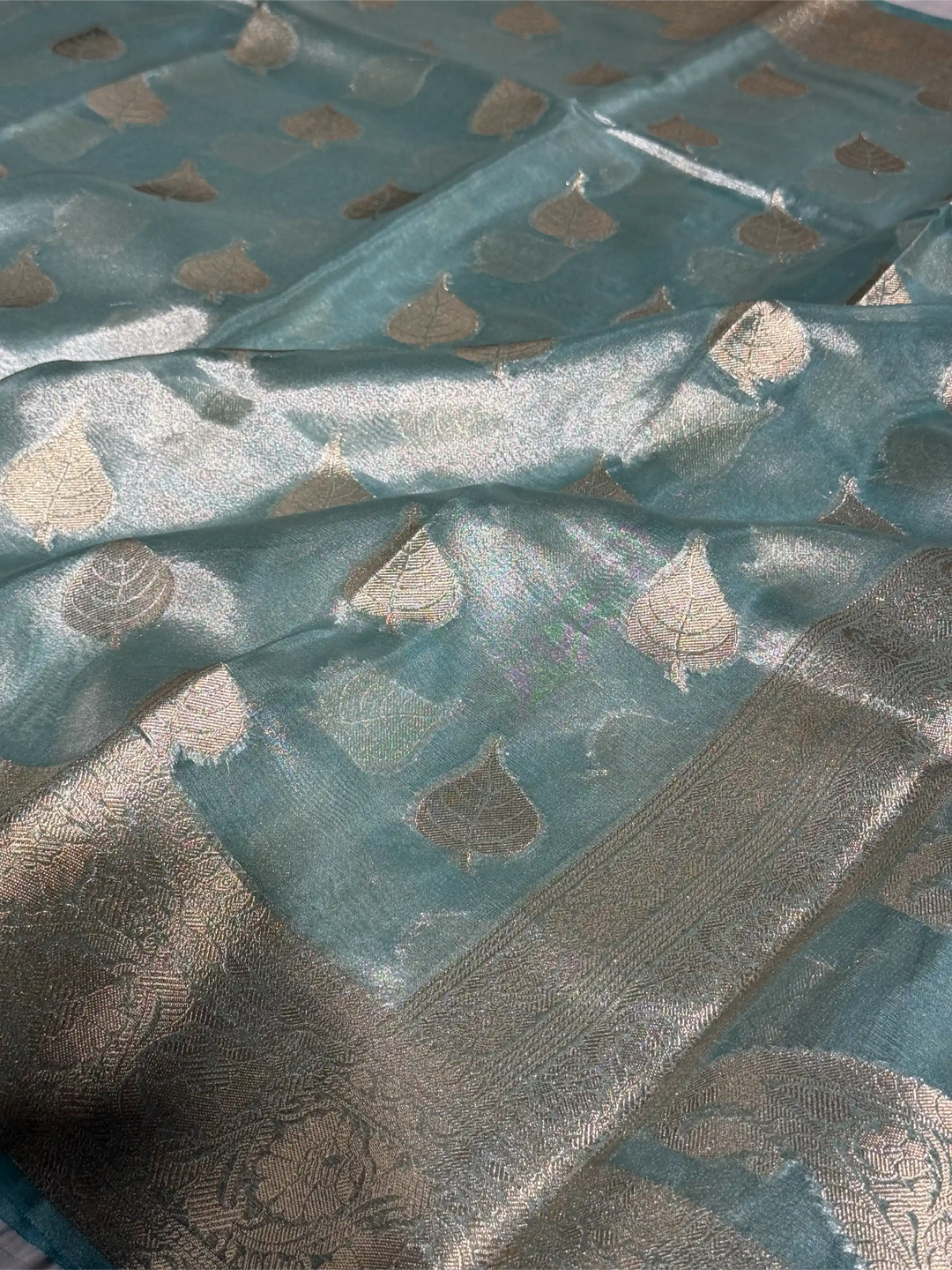 Sky Blue Glass Tissue Silk Banarasi Saree