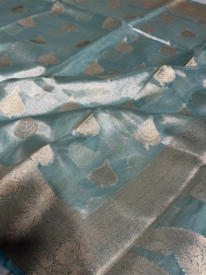 Sky Blue Glass Tissue Silk Banarasi Saree