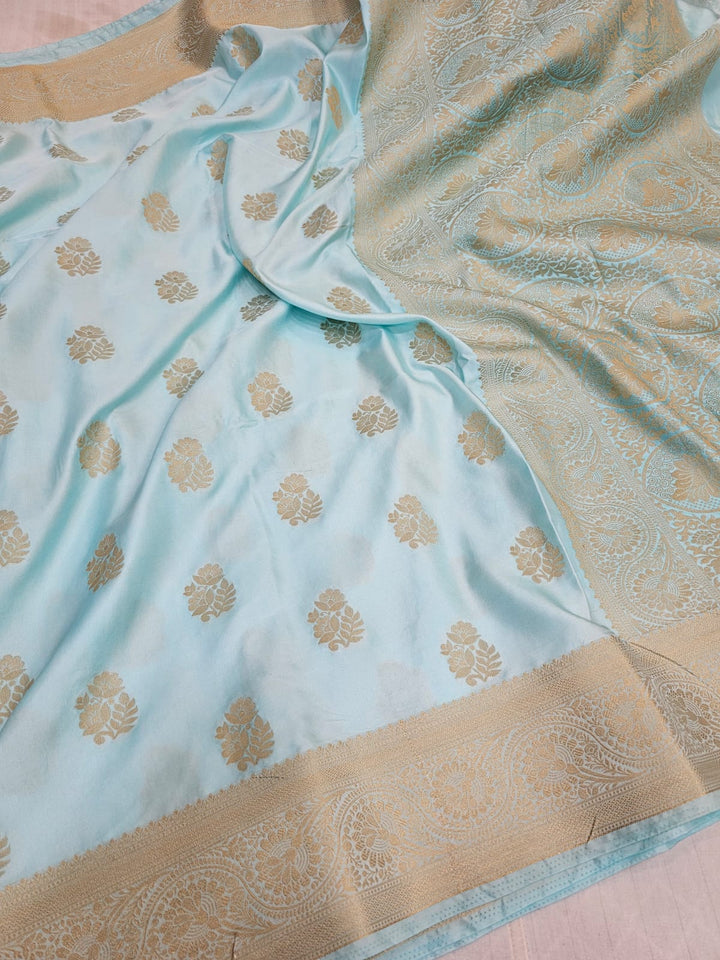 Sky Blue Mashru Katan Silk Banarasi Saree