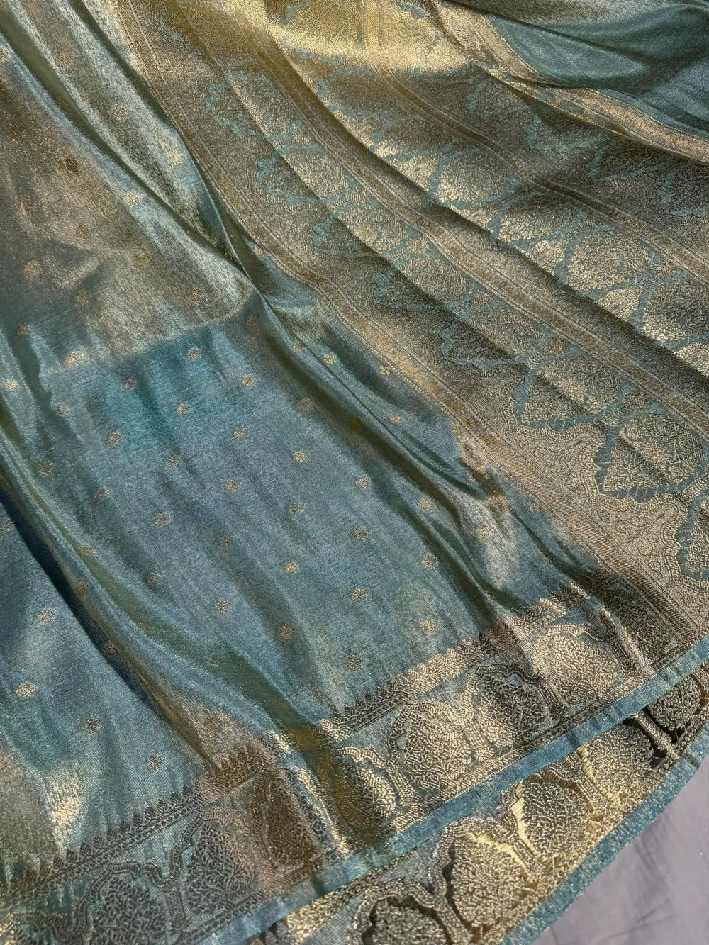 Sky Blue Soft Luxurious Tissue Silk Saree with Rich Pallu and Blouse