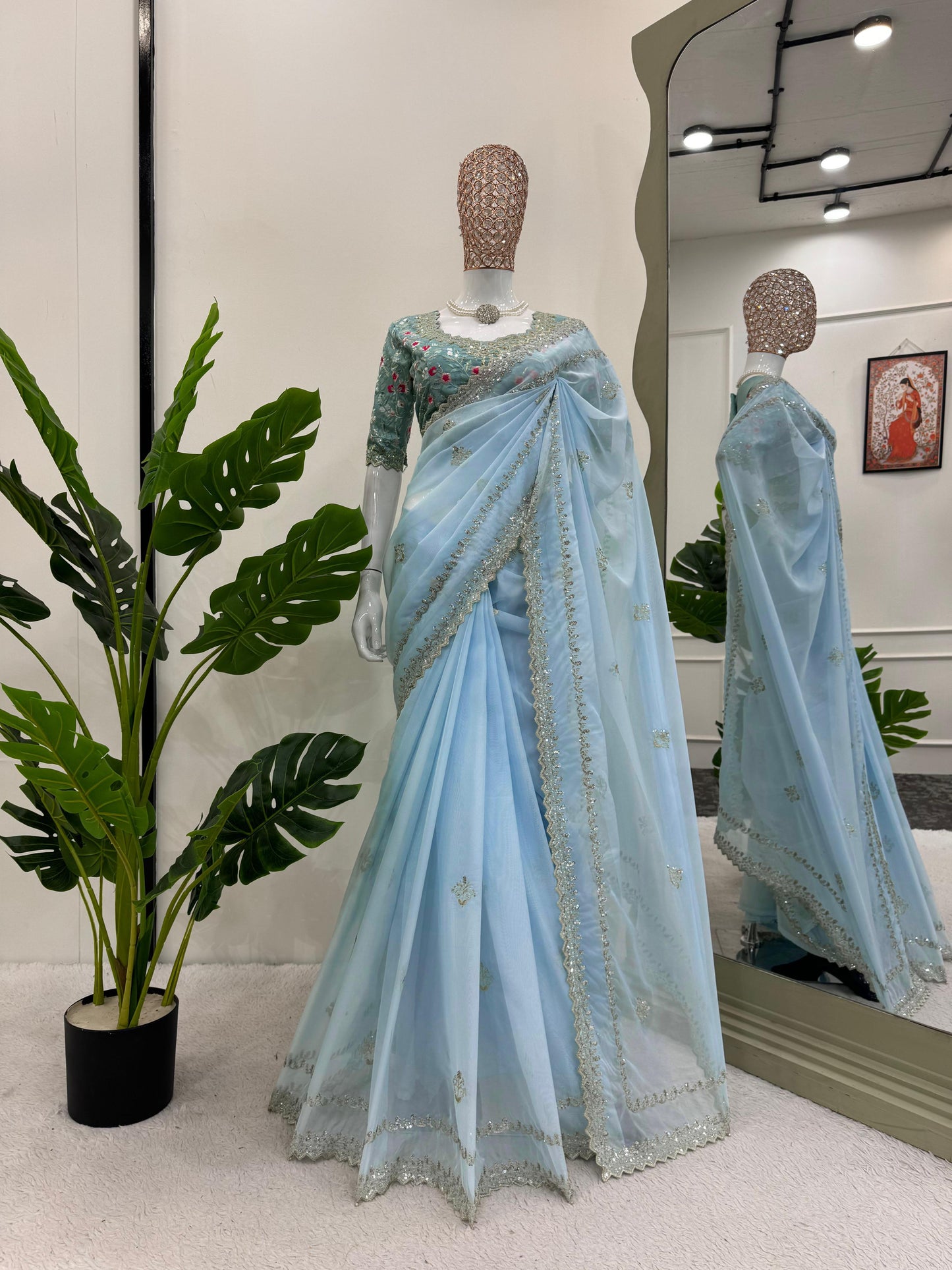 Sky Blue Shade Manish Malhotra Inspired Saree