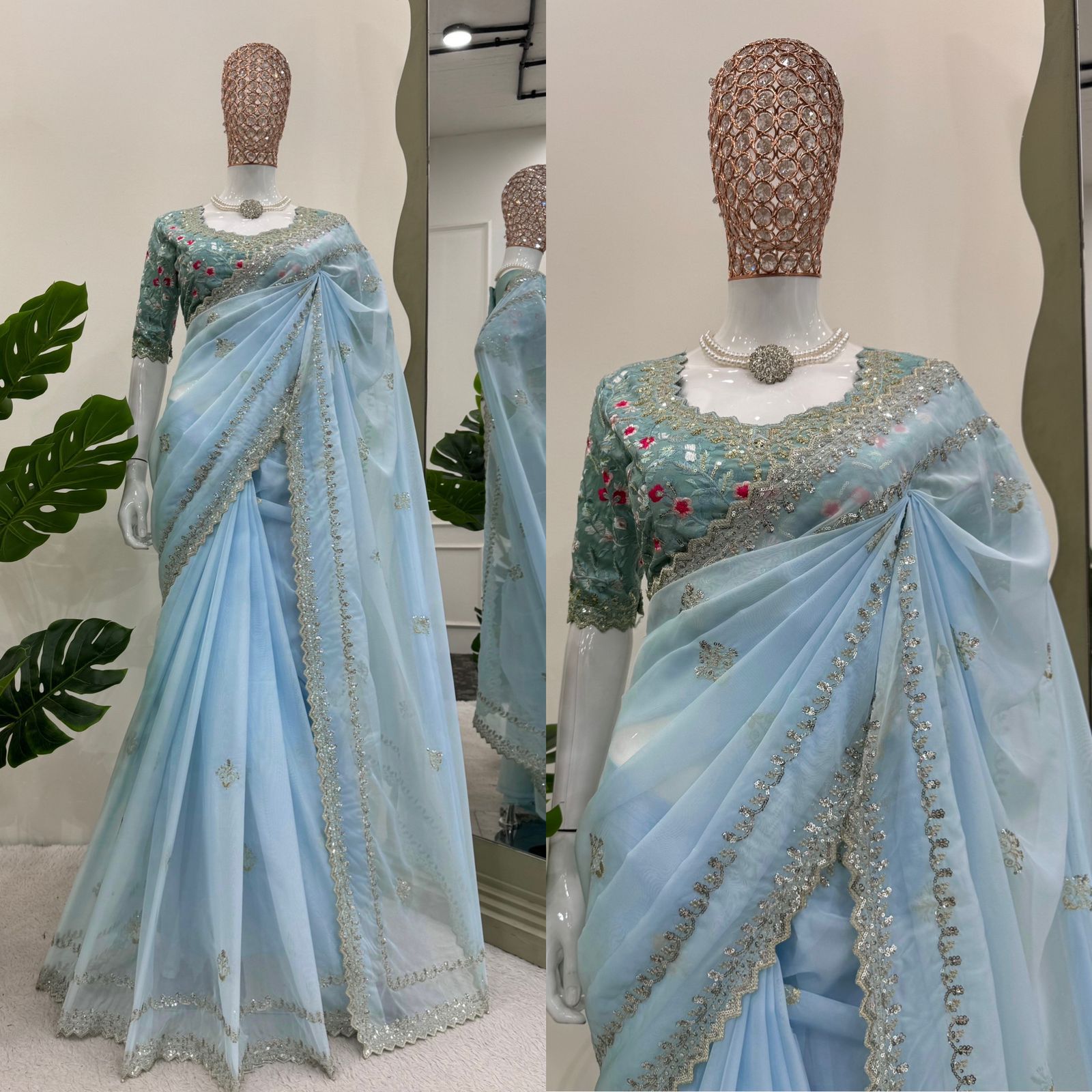 Sky Blue Shade Manish Malhotra Inspired Saree