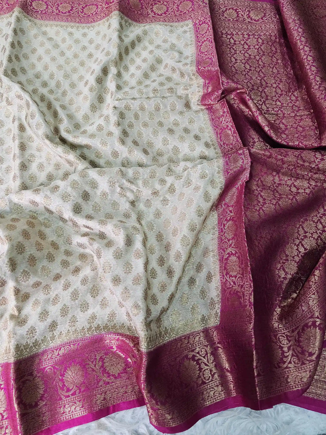 Soft Banarasi Khaddi Antique Buti Saree with Rich Pallu and Blouse