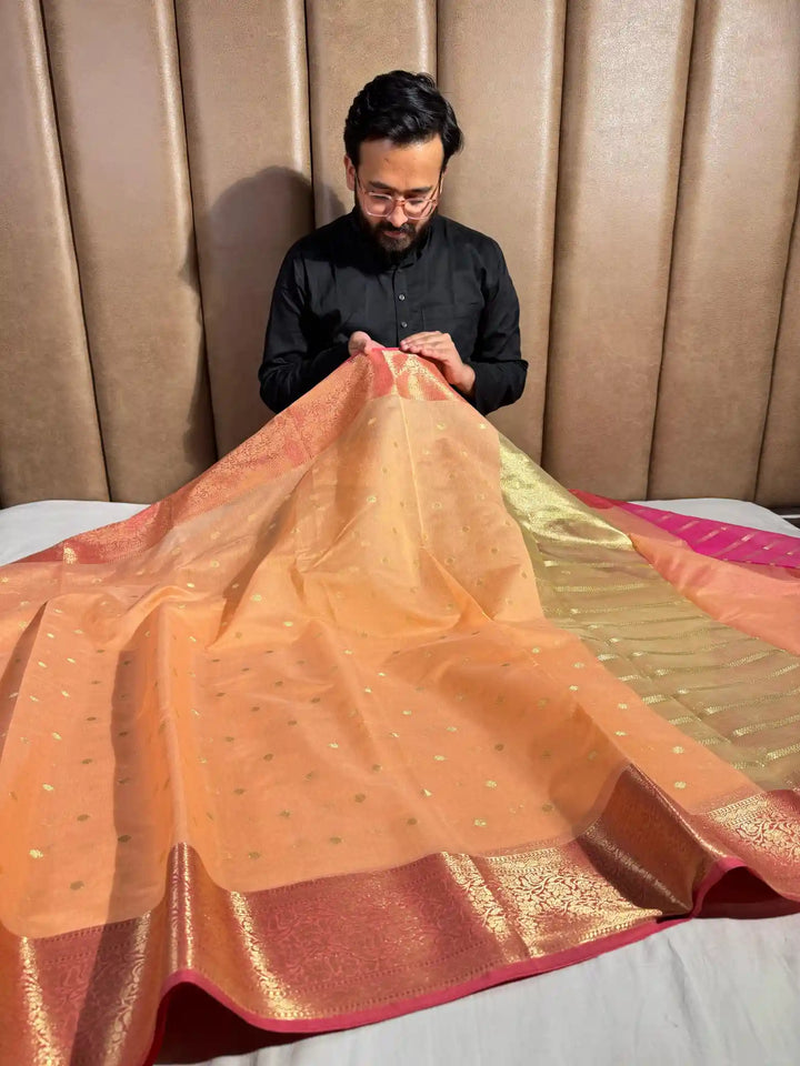 Peach Shade Soft Silk Banarasi Saree