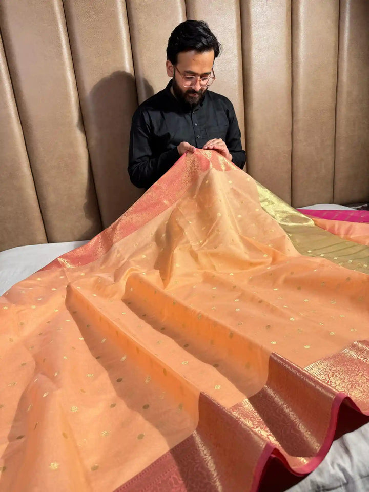 Peach Shade Soft Silk Banarasi Saree