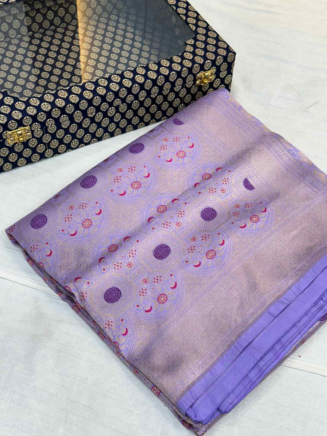 Subtle Lavender intricate Weave Pure Katan Saree