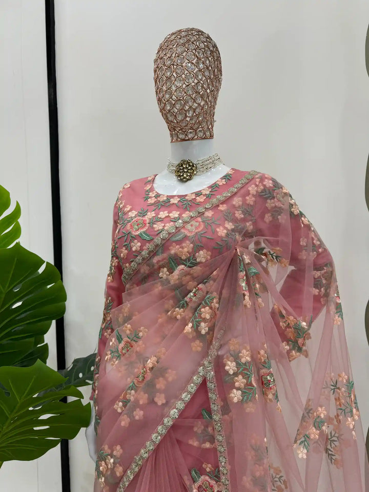 Manish Malhotra Inspired Premium Georgette Saree with Floral Embroidery Work