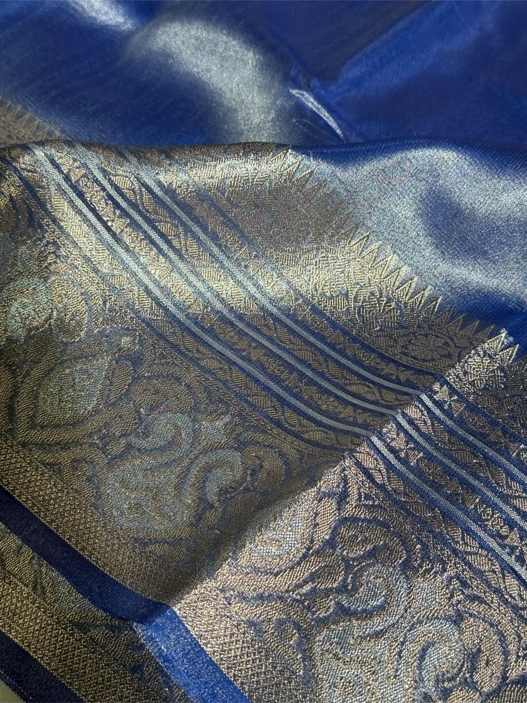 Subtle Metallic Blue Glass Tissue Silk Banarasi Saree