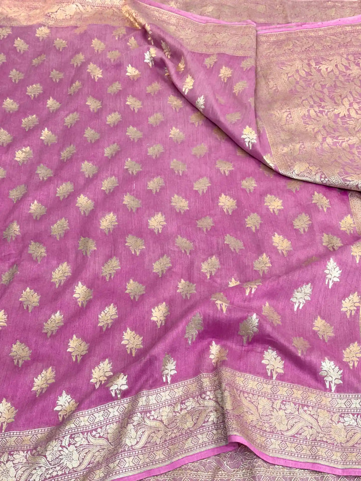 Subtle Pink Shade Pure Munga Silk Banarasi Saree