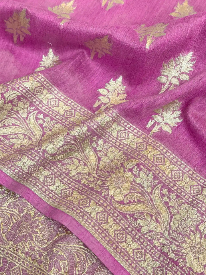 Subtle Pink Shade Pure Munga Silk Banarasi Saree