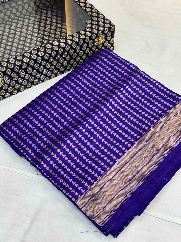 Subtle Violet Shade Pure Katan Silk Banarasi Saree with Sona Roopa Intricate Unique Designs