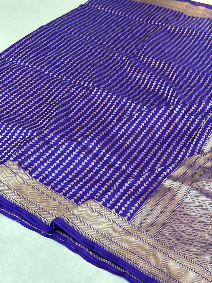 Subtle Violet Shade Pure Katan Silk Banarasi Saree with Sona Roopa Intricate Unique Designs