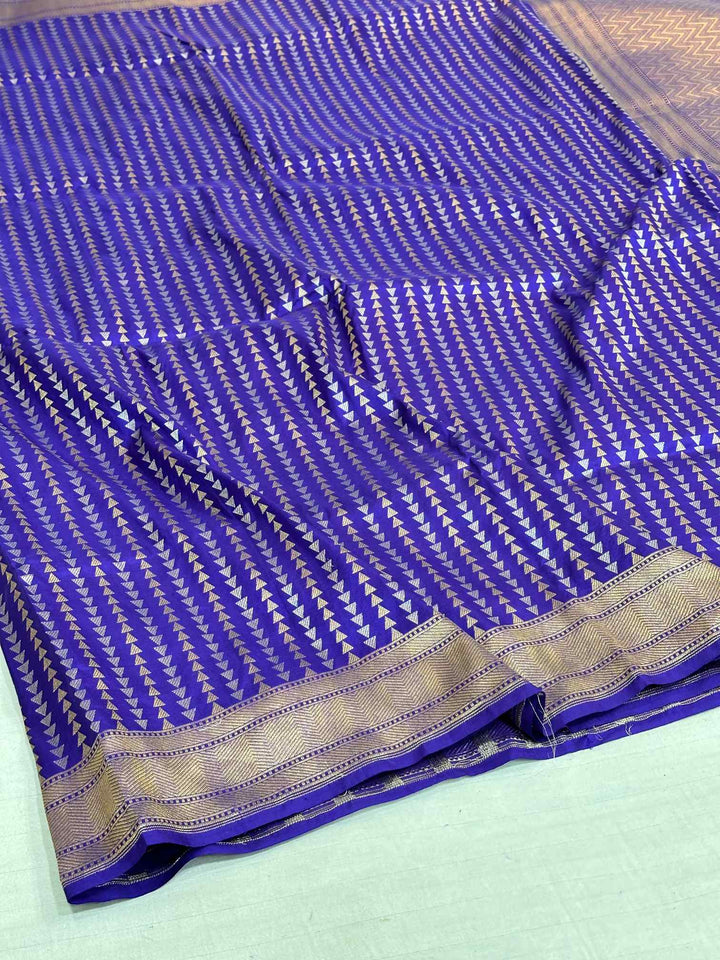 Subtle Violet Shade Pure Katan Silk Banarasi Saree with Sona Roopa Intricate Unique Designs