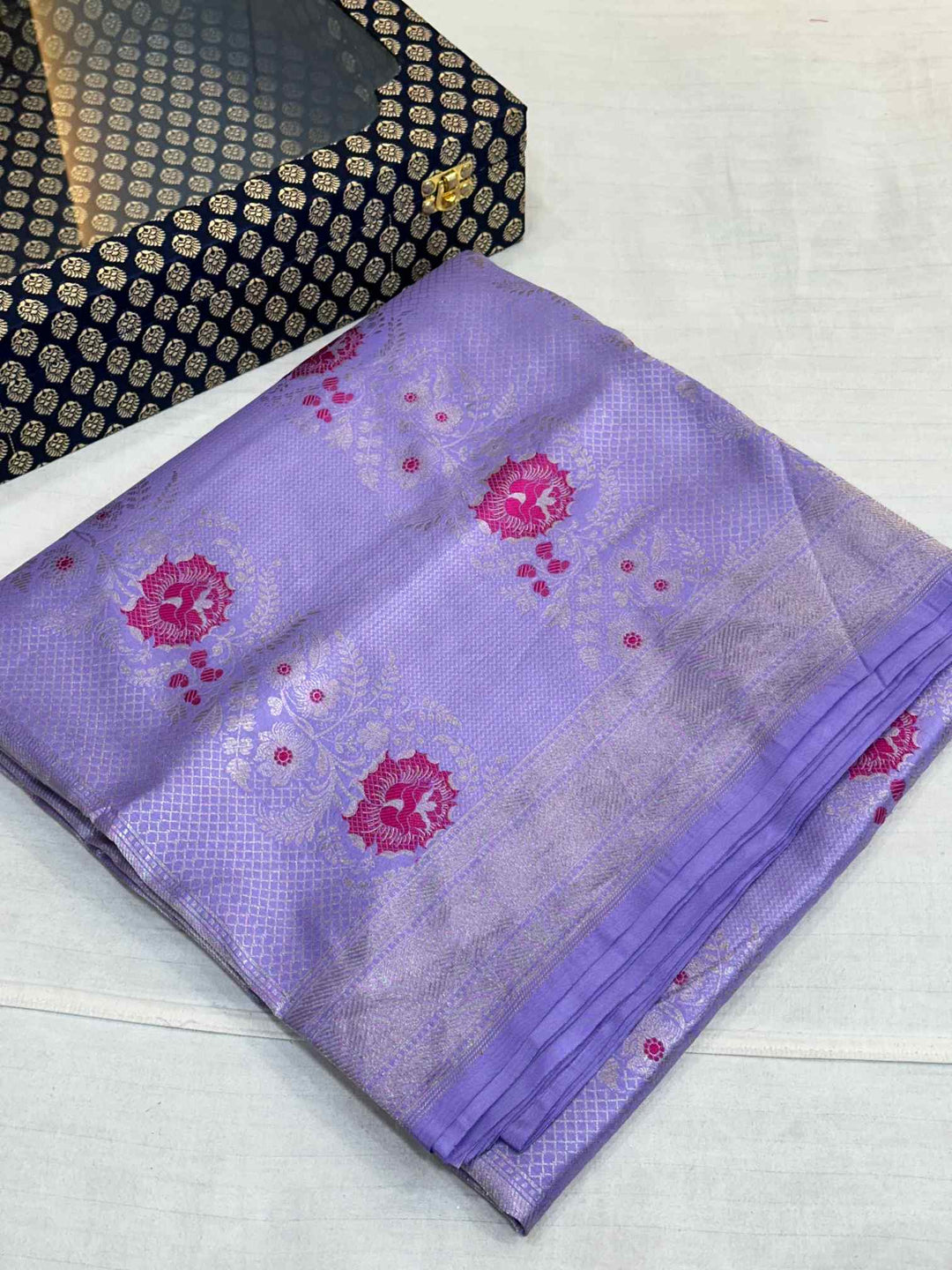 Subtle Lavender Contemporary Weave Pure Katan Saree