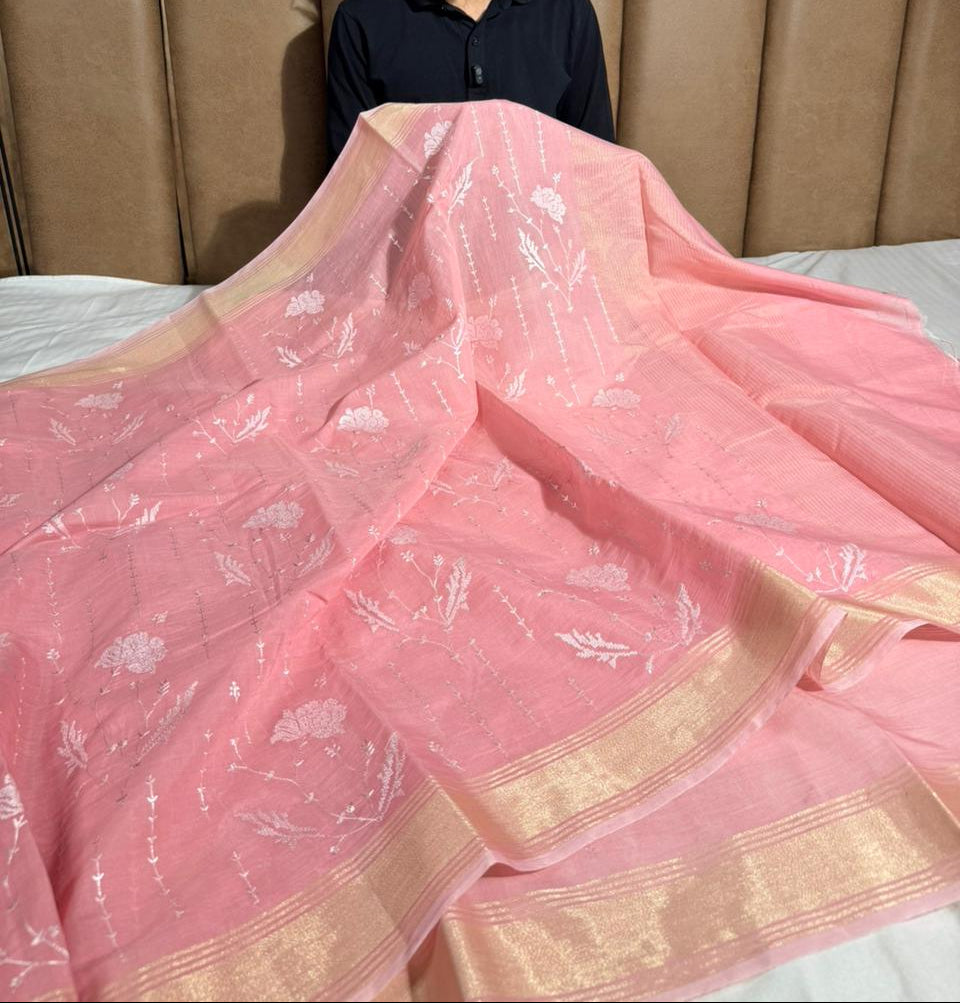 Summer special soft cotton knitted embroidered saree