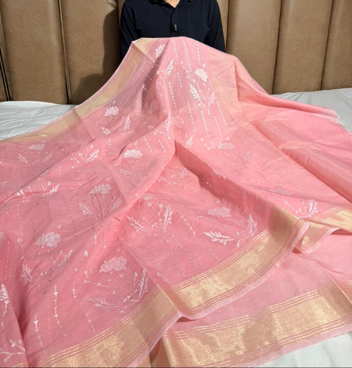 Summer special soft cotton knitted embroidered saree