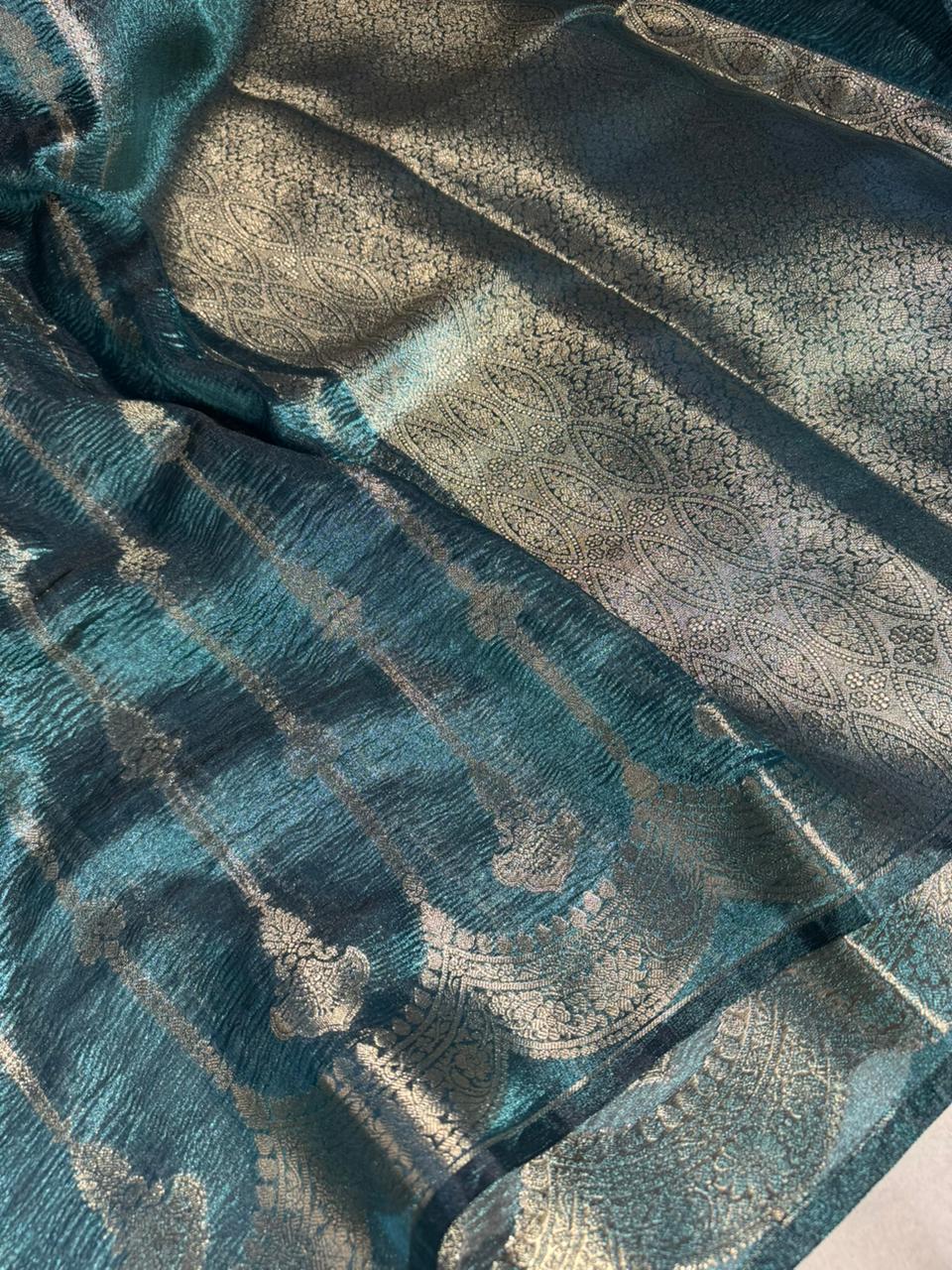 Banarasi crush tissue silk saree with rich pallu and blouse