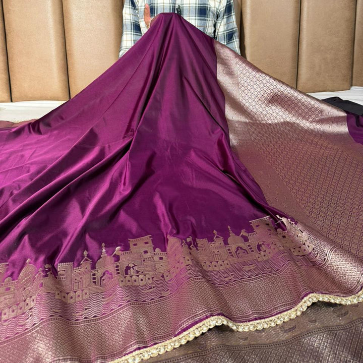 Glary Purple Mashru Katan Ghats Of Banaras Saree