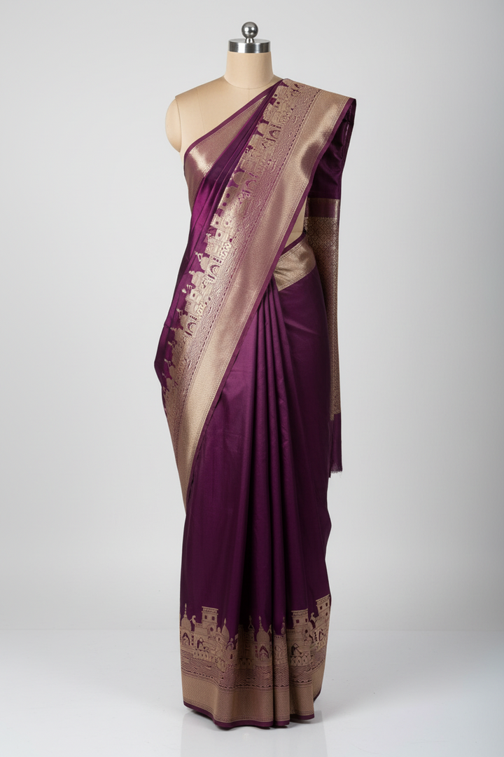 Glary Purple Mashru Katan Ghats Of Banaras Saree