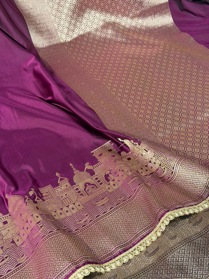 Glary Purple Mashru Katan Ghats Of Banaras Saree