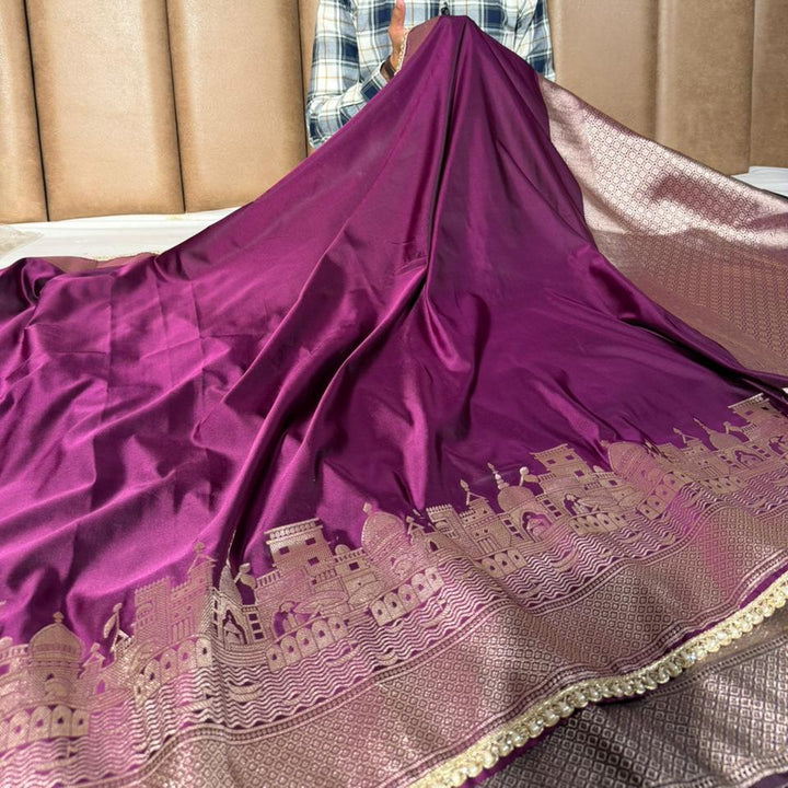 Glary Purple Mashru Katan Ghats Of Banaras Saree